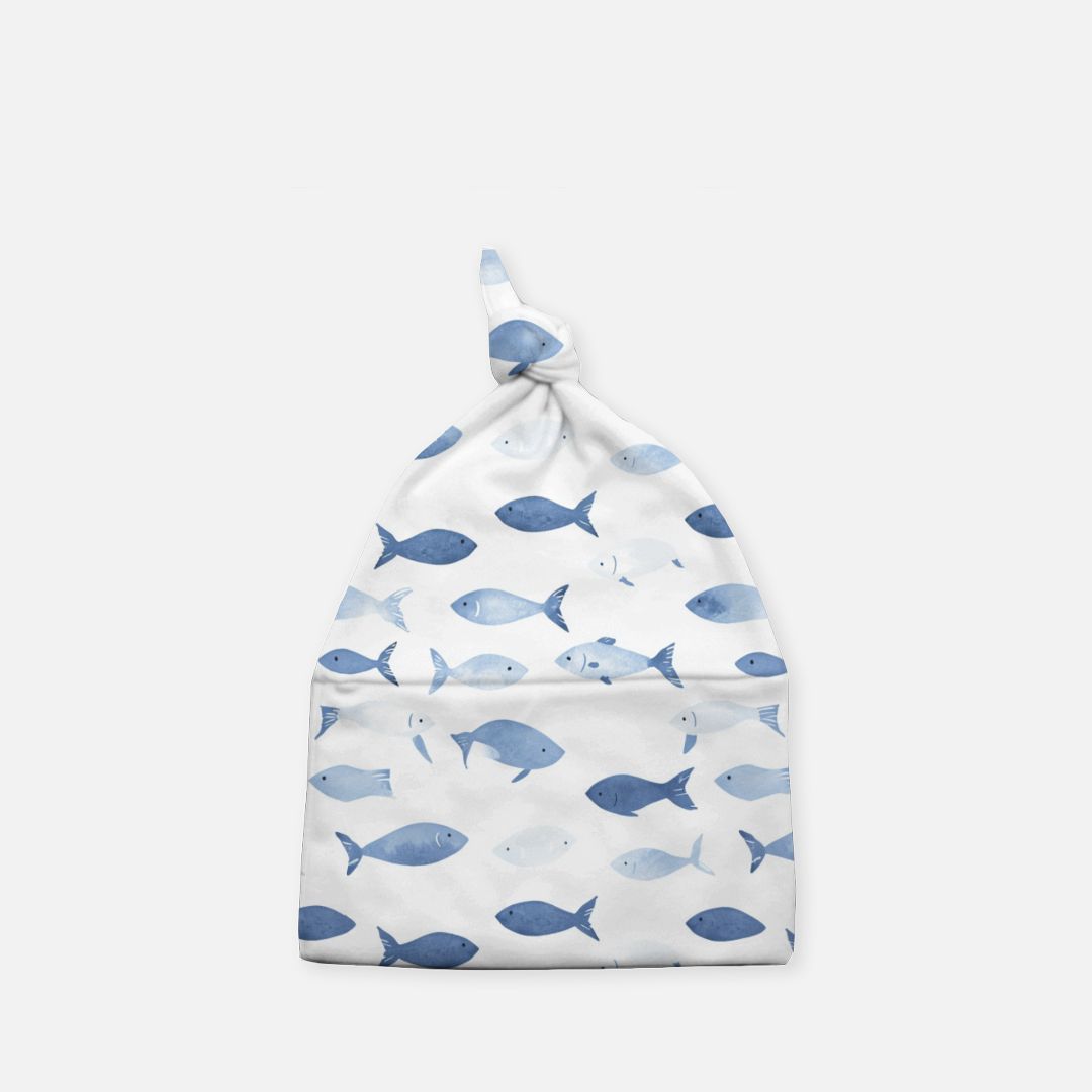 Blue Fish Baby Knotted Beanie