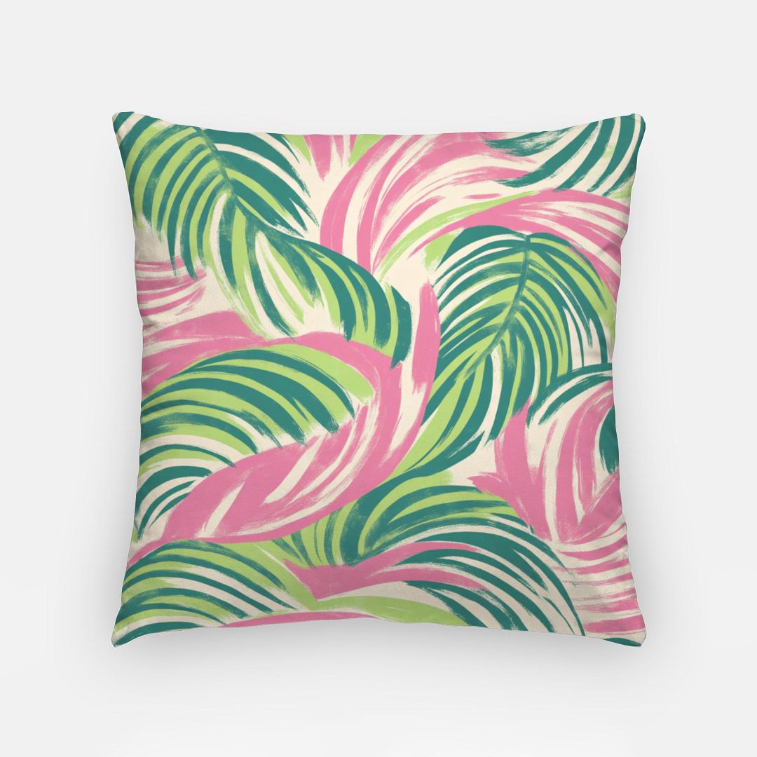 Palms Artisan Pillow Case 18 Inch Pink and Green