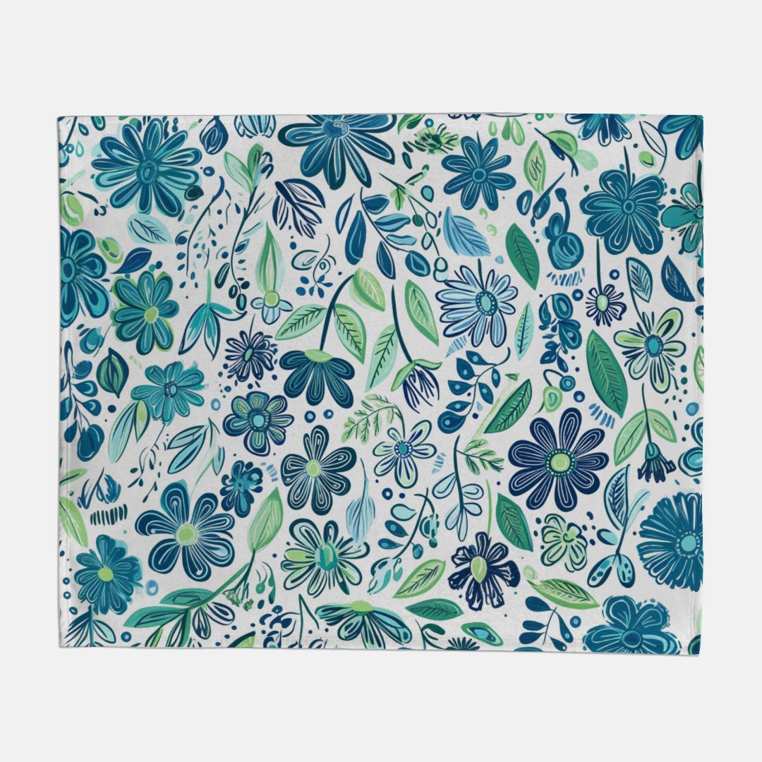 Blue Flower Garden Sweatshirt Blanket - 50" x 60"