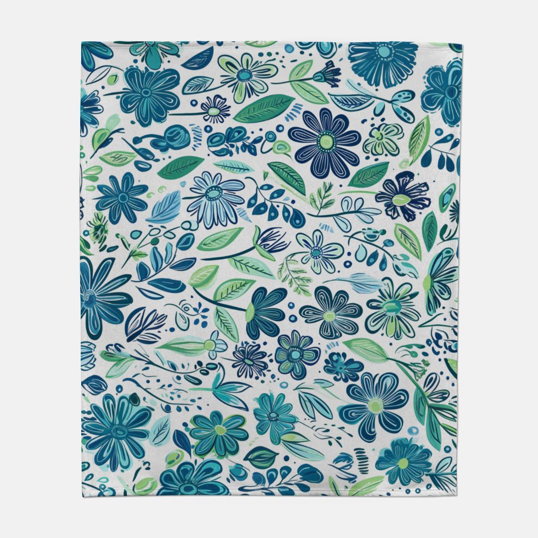 Blue Flower Garden Sweatshirt Blanket - 50" x 60"
