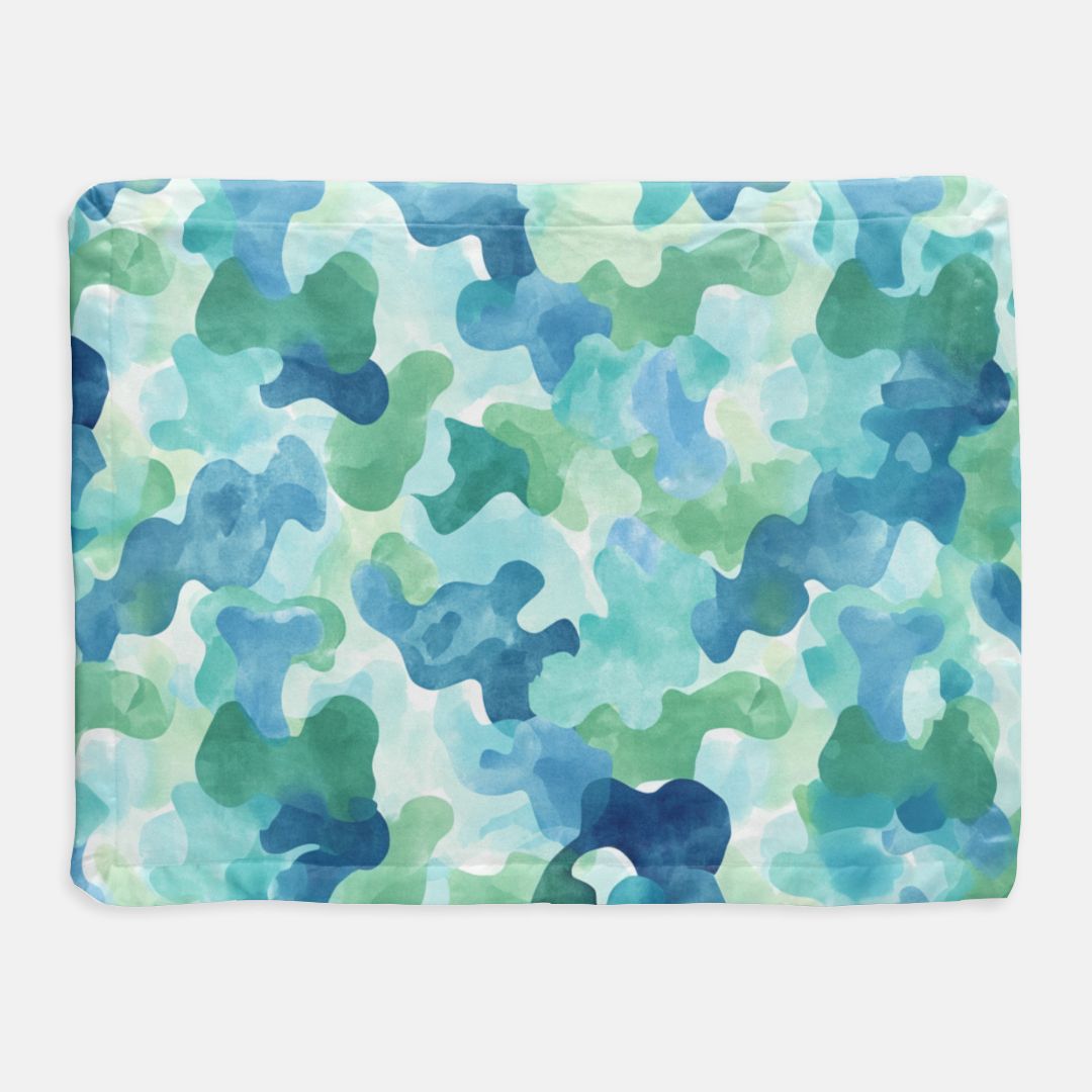 Seaglass Camo Satin Trim Blanket