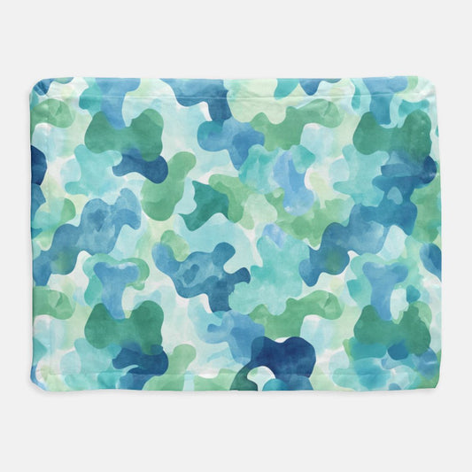 Seaglass Camo Satin Trim Blanket