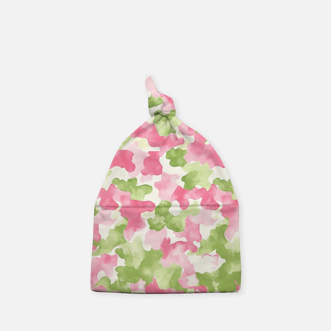 Pink and Green Camo Baby Knotted Beanie