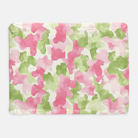 Pink and Green Camo Satin Trim Blanket