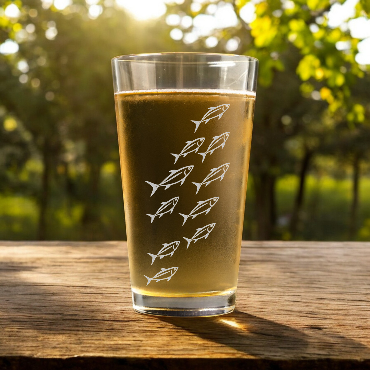 Etched Fish Pint Glass