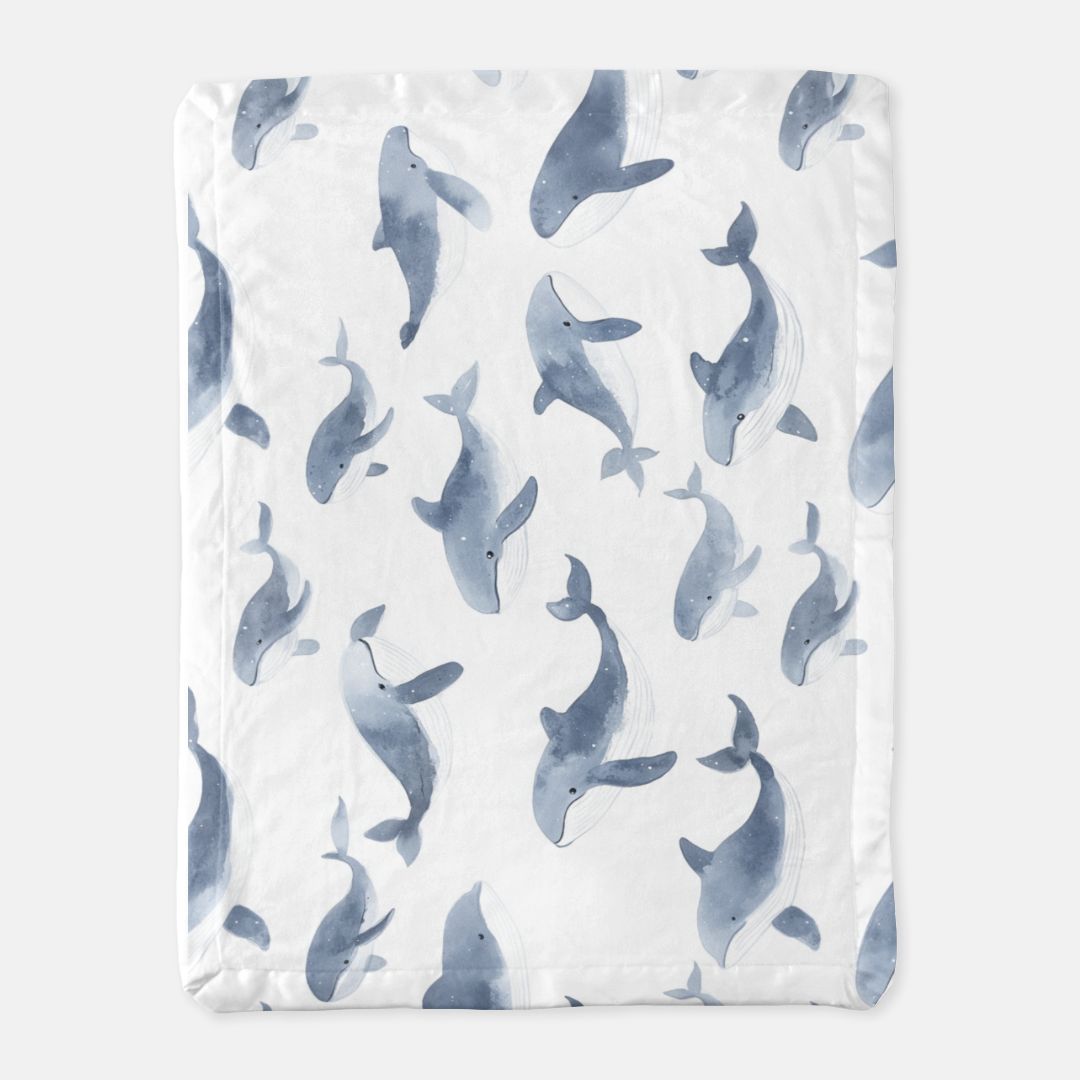 Baby Whale Satin Trim Blanket