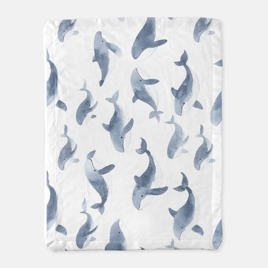 Baby Whale Satin Trim Blanket
