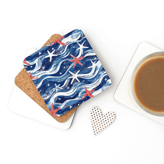 Patriotic Starfish Cork Back Coaster