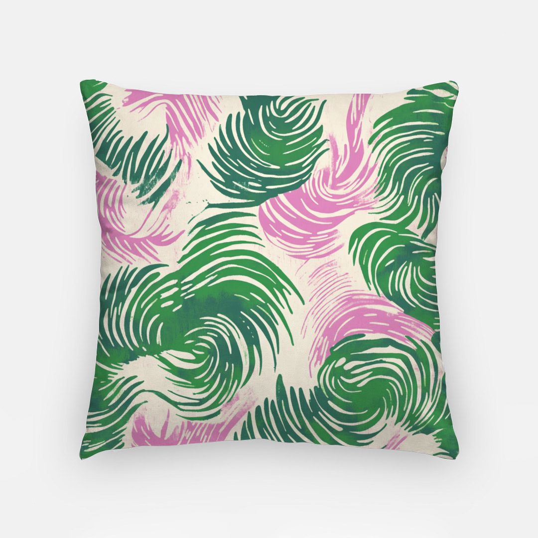 Swirling Palms Artisan Pillow Case 18 Inch Pink and Green
