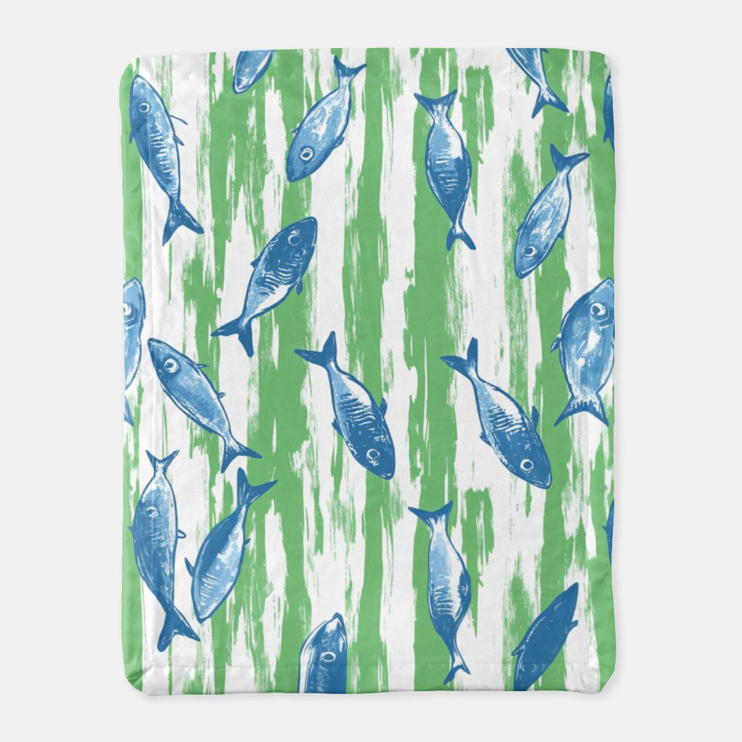 Fish Stripes Satin Trim Blanket