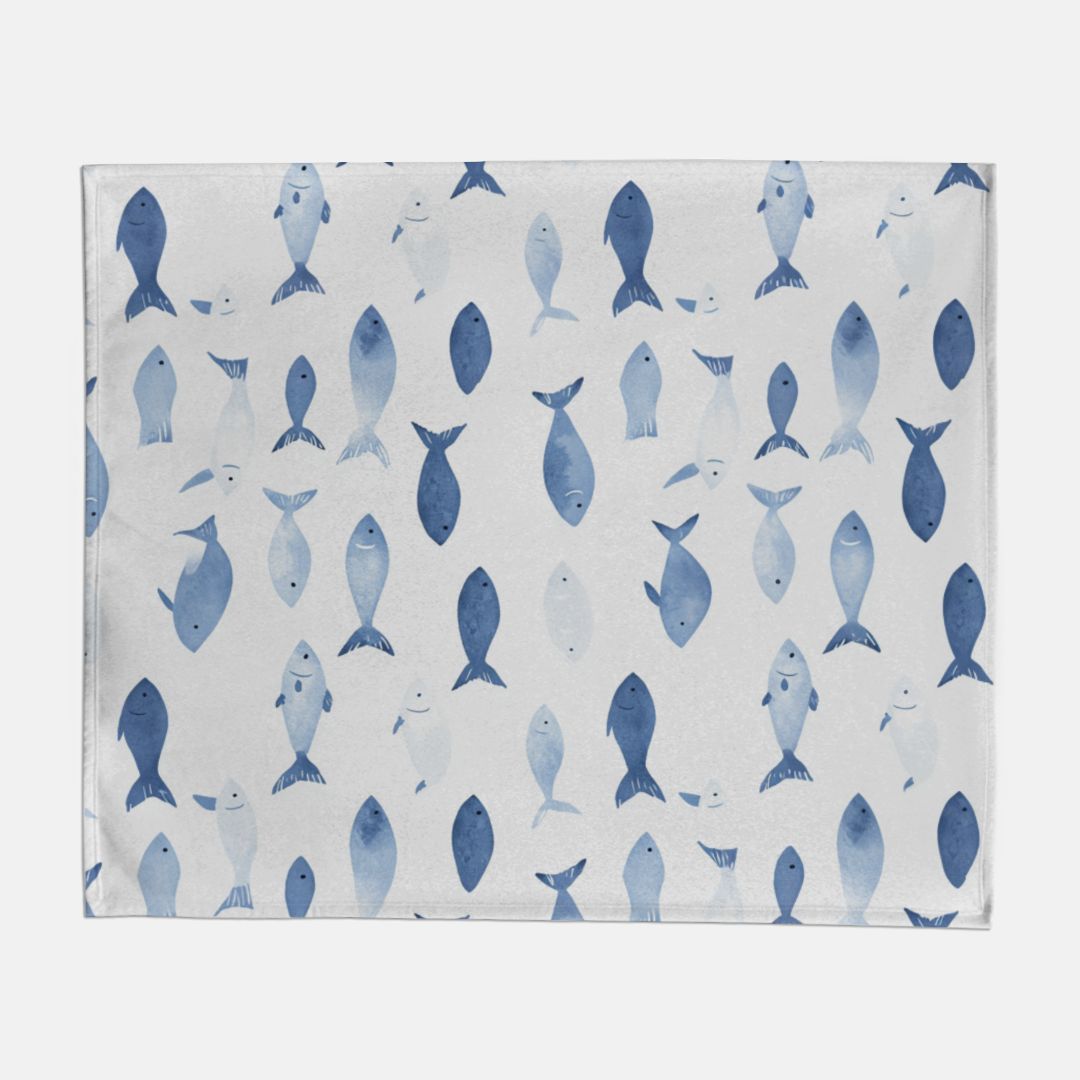 Blue Fish Sweatshirt Blanket - 50" x 60"
