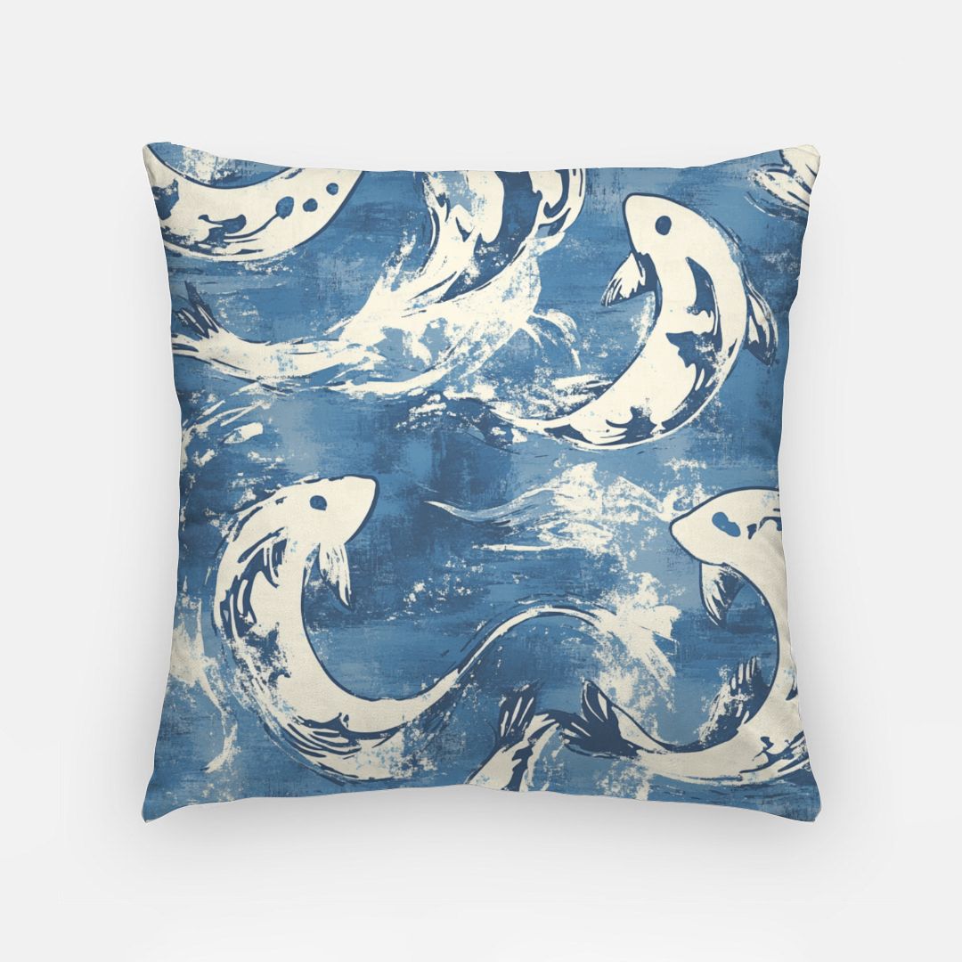 Abstract Fish Artisan Pillow Case 18 Inch Blue
