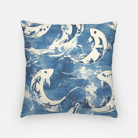 Abstract Fish Artisan Pillow Case 18 Inch Blue
