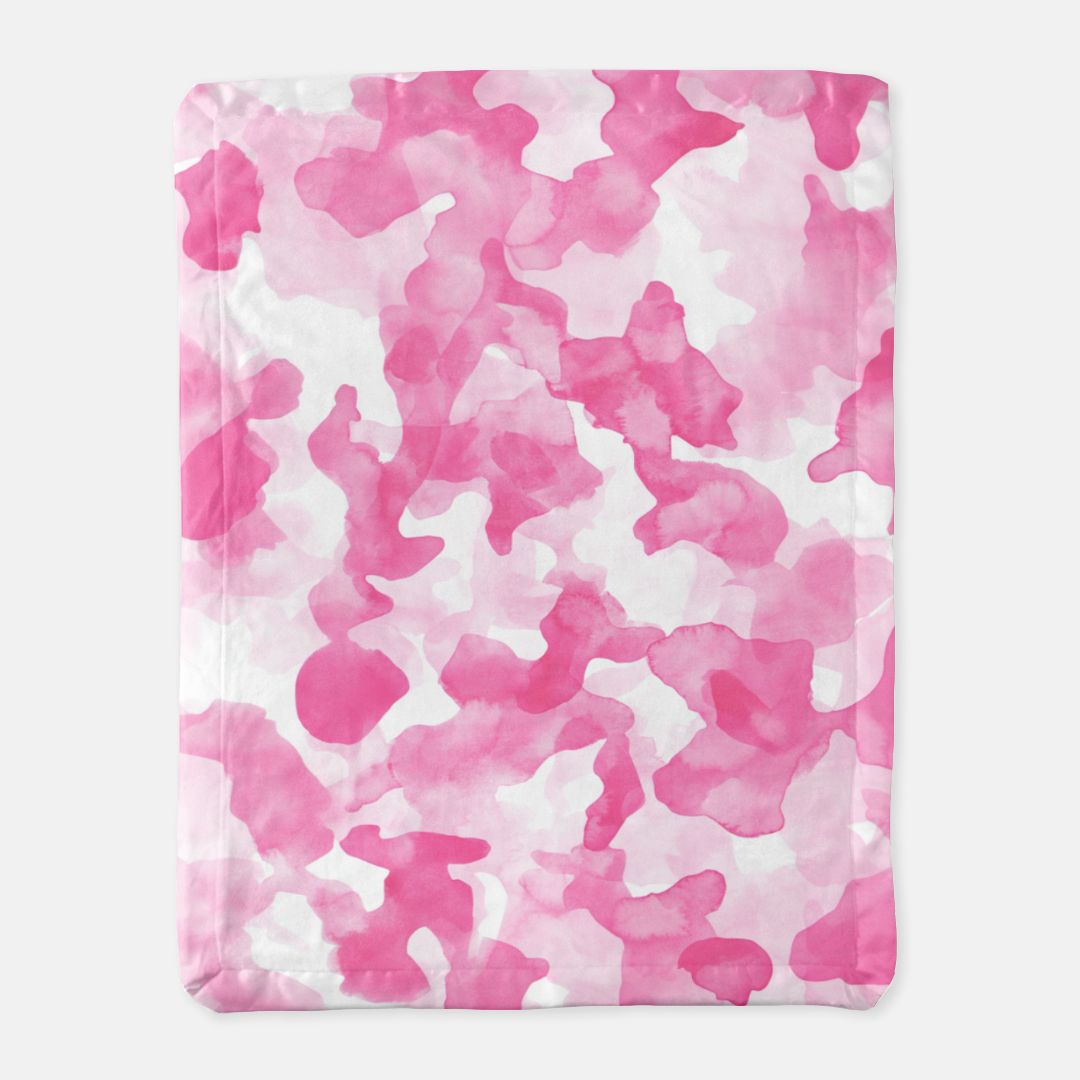 Pink Camo Satin Trim Blanket