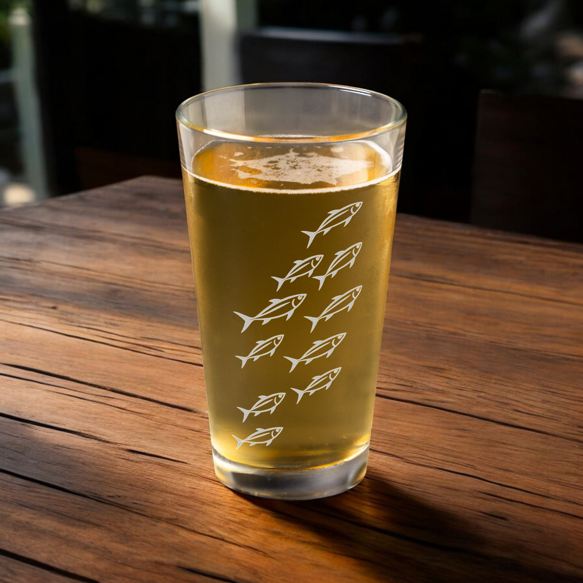 Etched Fish Pint Glass