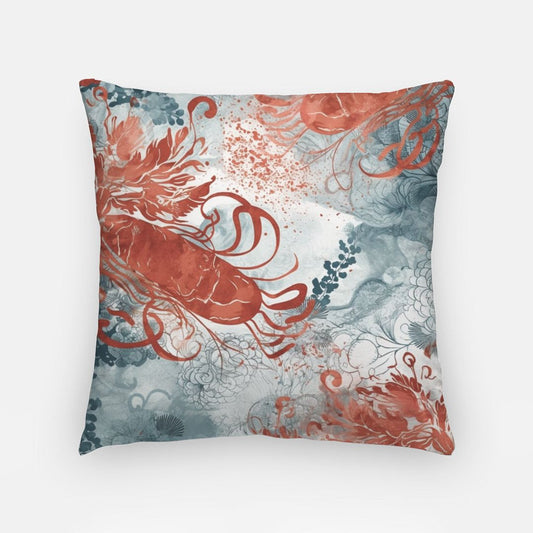 Abstract Lobster Batik Artisan Pillow Case 18 Inch Blue and Red