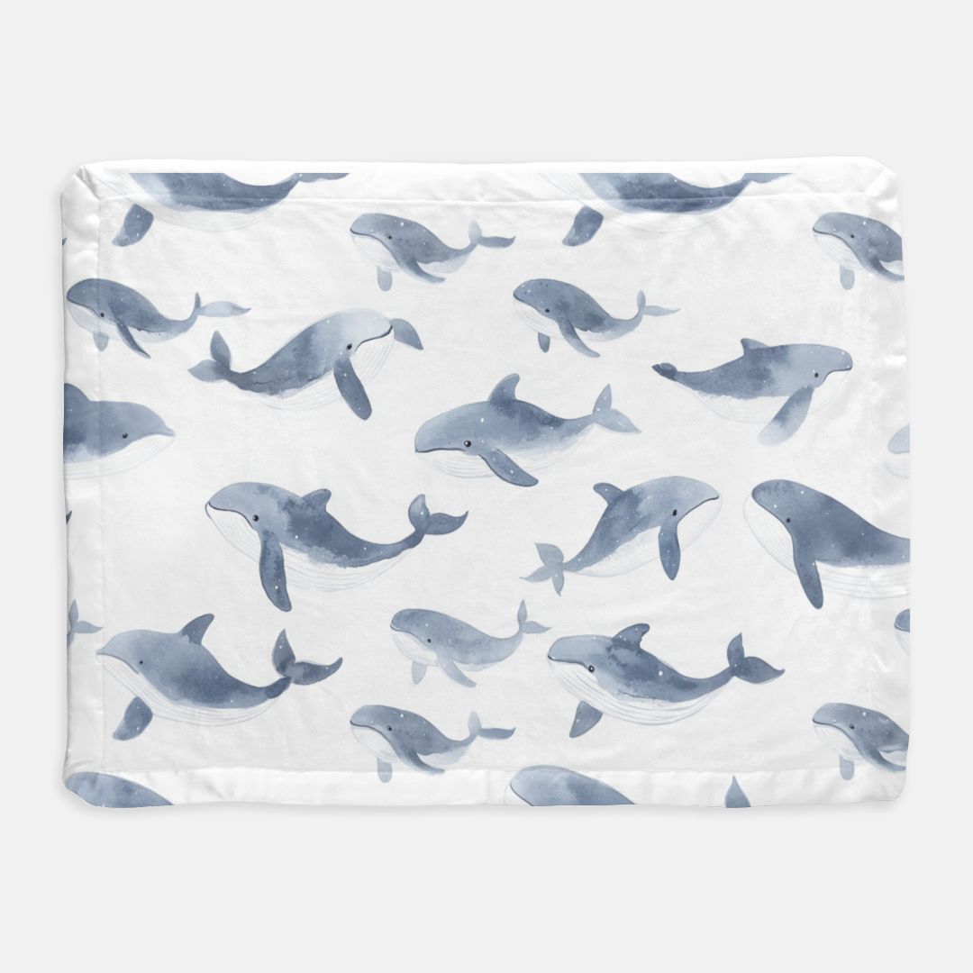 Baby Whale Satin Trim Blanket