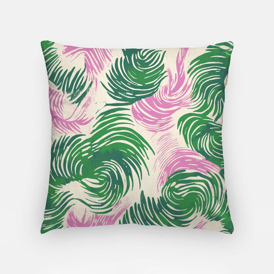 Swirling Palms Artisan Pillow Case 18 Inch Pink and Green